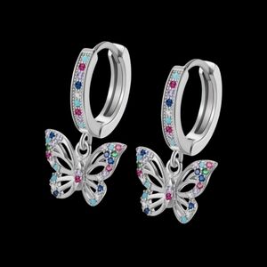 Silver Filigree Butterfly Multicolor Crystal Huggie Hoop Earrings Mini Hoops